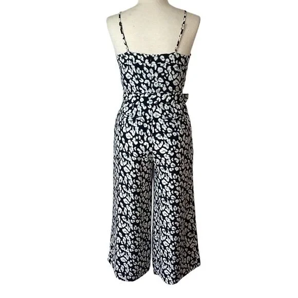 Banana Republic Wide Leg Cropped Jumpsuit Women’s 6 Navy Blue White Square Neckl - Picture 3 of 12